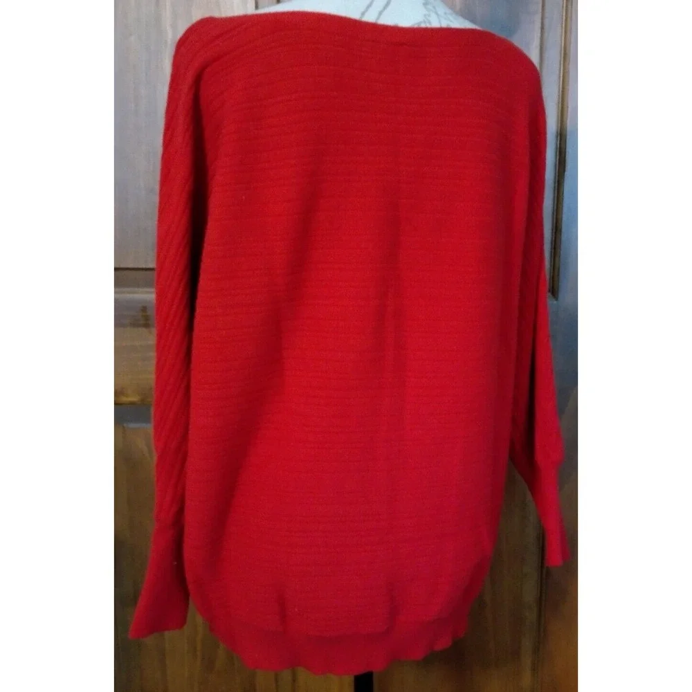 Chico's Red Pullover Sweater Round Neck Long Sleeve Sz 3 - Picture 3 of 7